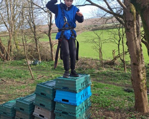 Balancing on the crates